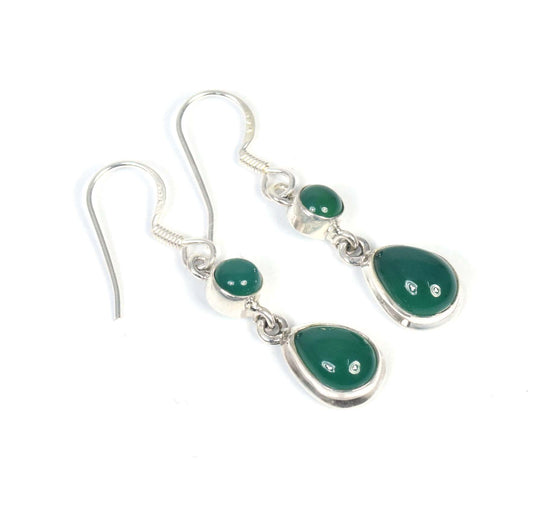 925 Solid Sterling Silver Green Onyx Hook Earring-1.4 inch
