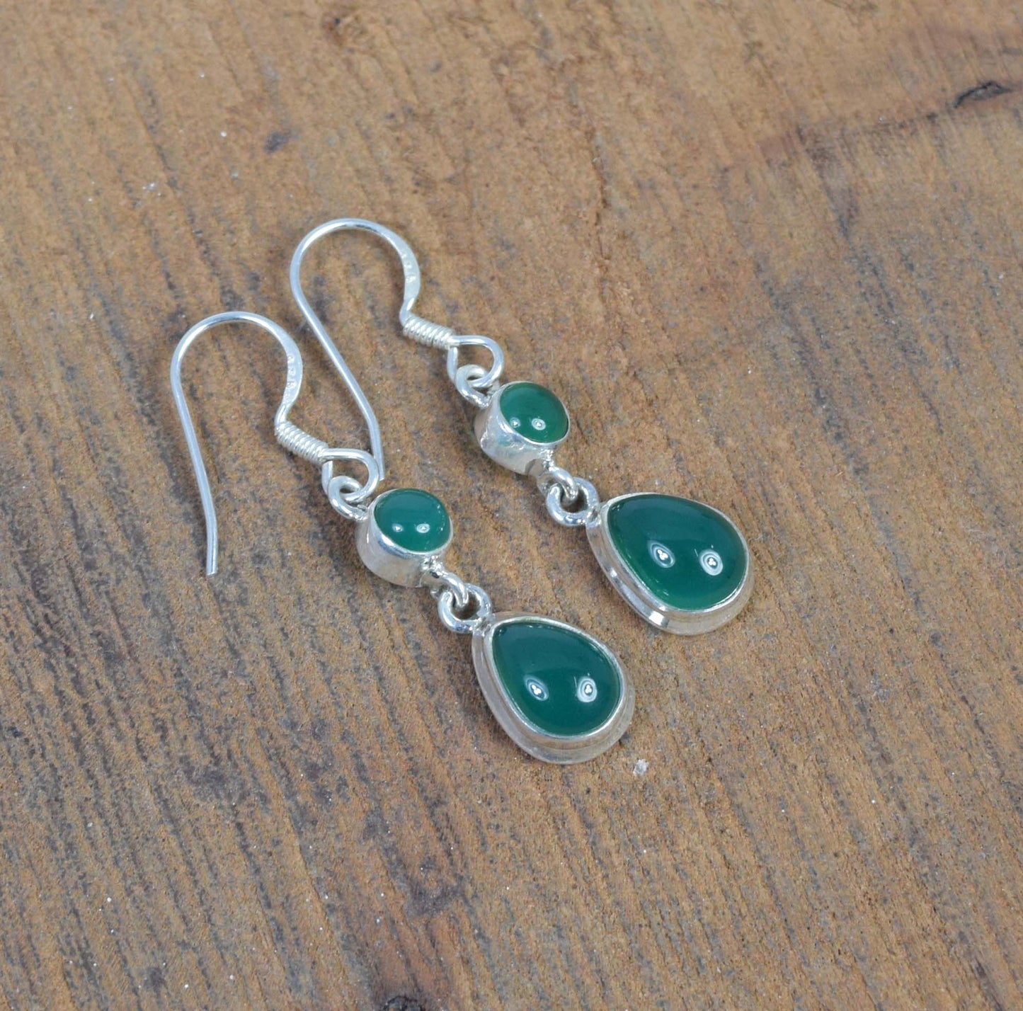 925 Solid Sterling Silver Green Onyx Hook Earring-1.4 inch