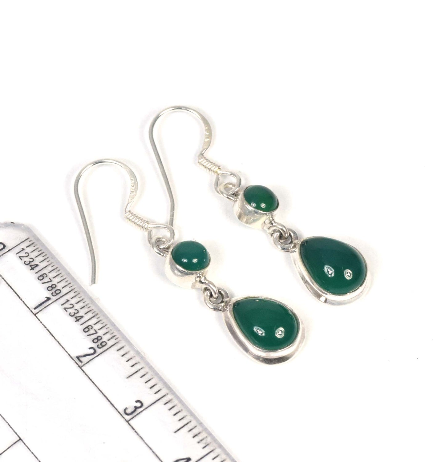 925 Solid Sterling Silver Green Onyx Hook Earring-1.4 inch