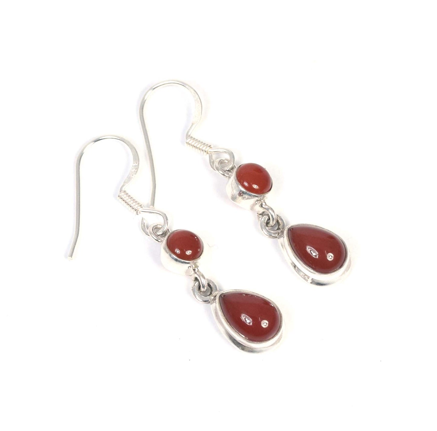 925 Solid Sterling Silver Red Carnelian Hook Earring-1.4 inch