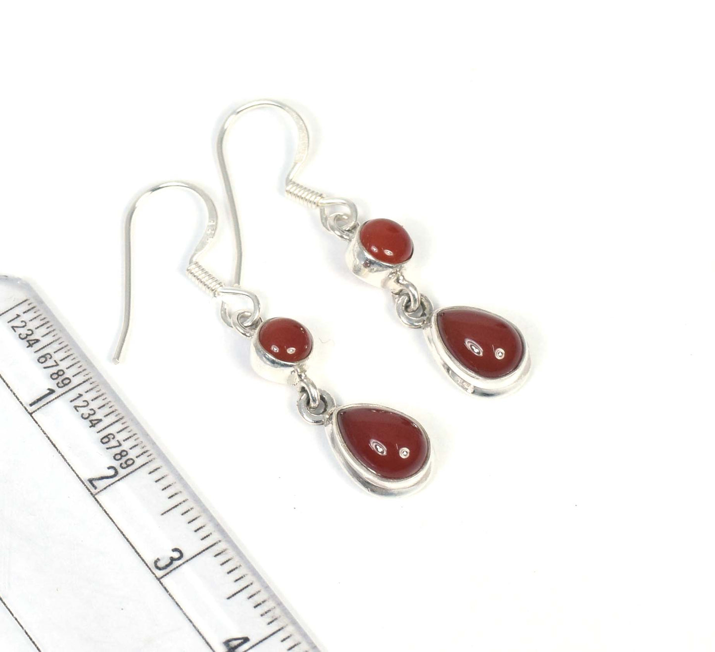 925 Solid Sterling Silver Red Carnelian Hook Earring-1.4 inch