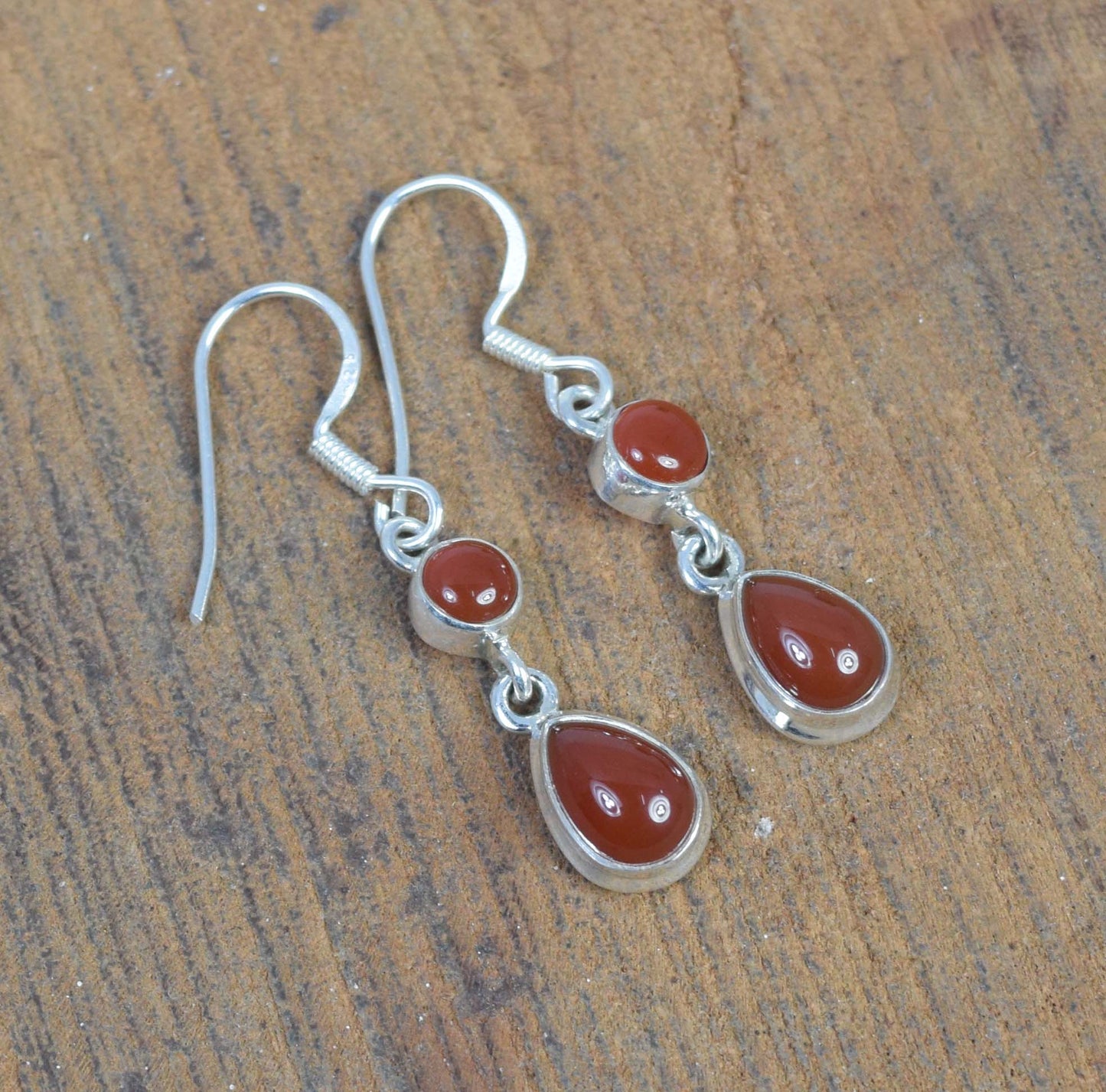925 Solid Sterling Silver Red Carnelian Hook Earring-1.5 inch