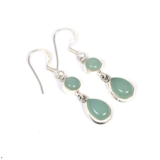 925 Solid Sterling Silver Aqua Chalcedony Hook Earring-1.5 inch