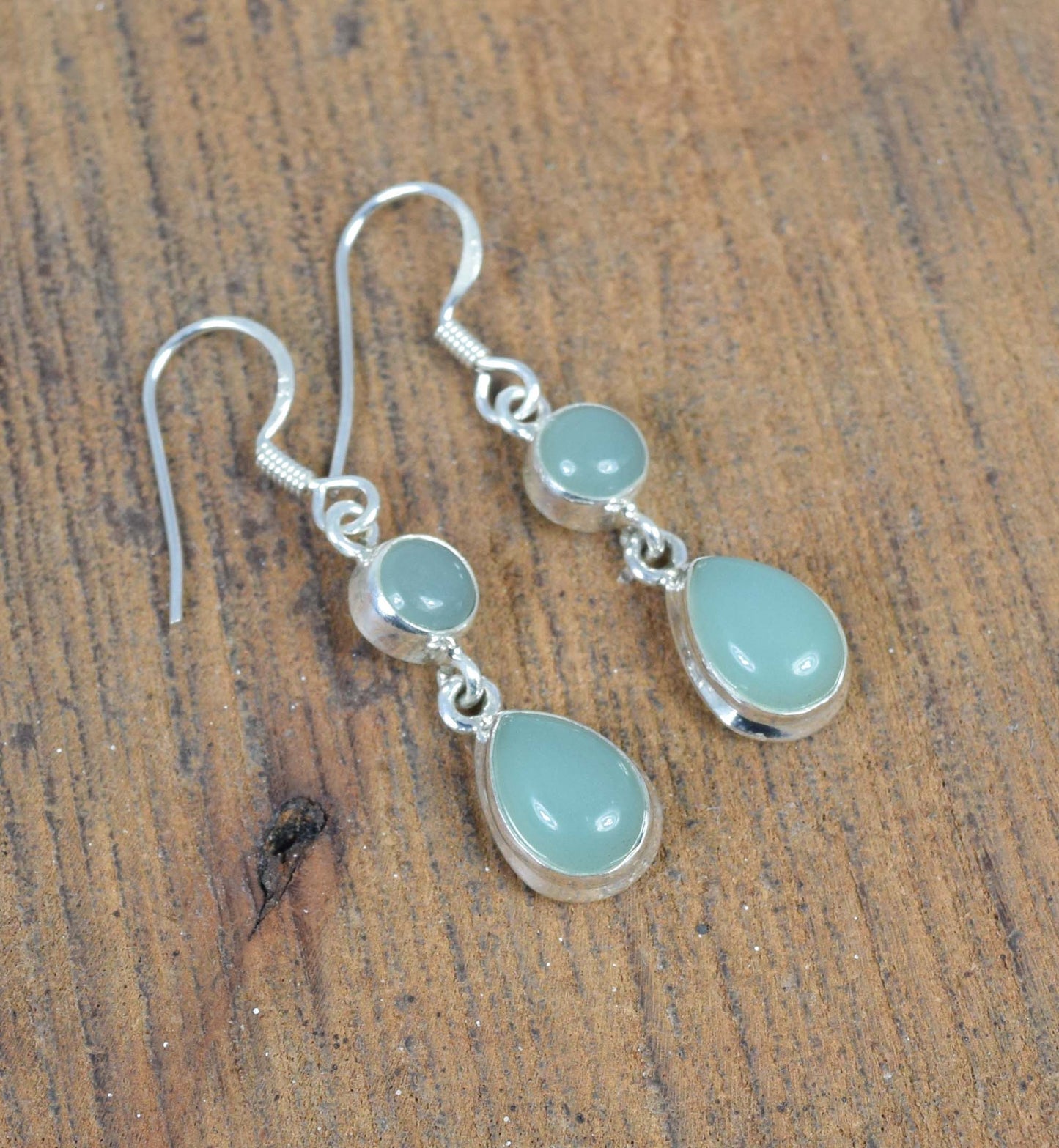 925 Solid Sterling Silver Aqua Chalcedony Hook Earring-1.5 inch