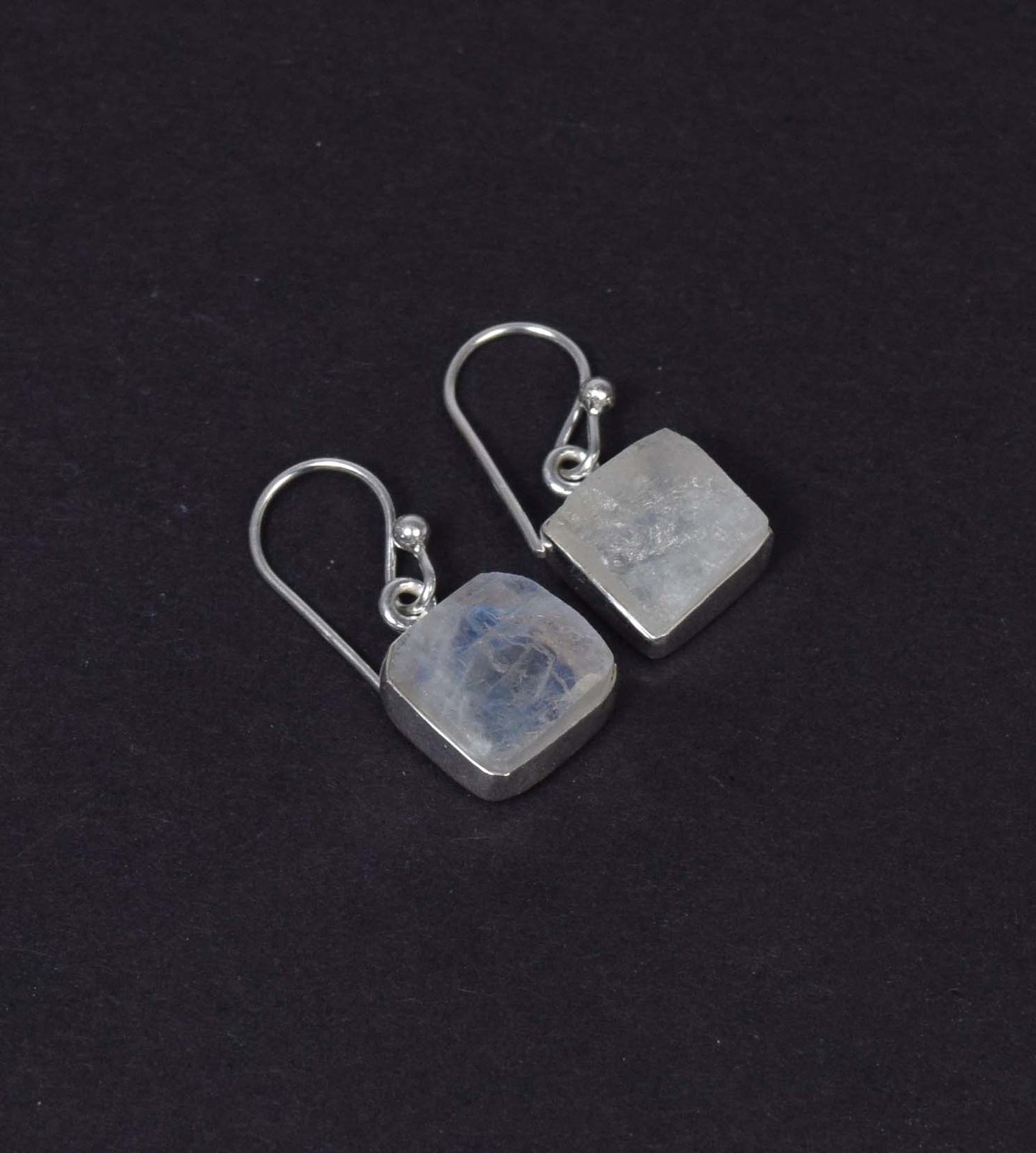 925 Solid Sterling Silver Rough White Rainbow Moonstone Hook Earring