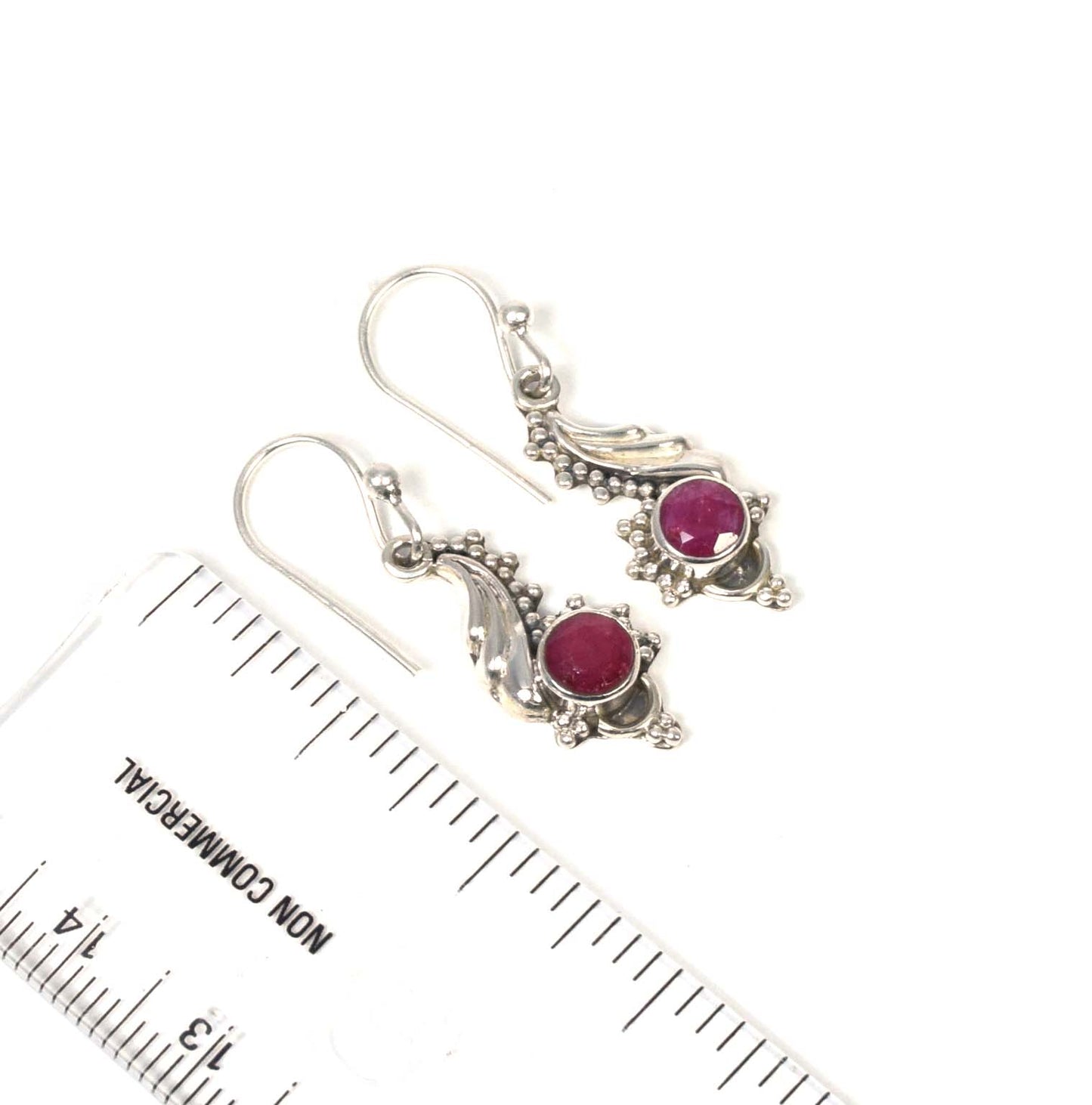 925 Solid Sterling Cut Red Simulated Ruby Hook Earring
