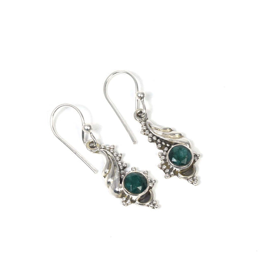 925 Solid Sterling Silver Cut Green Simulated Emerald Hook Earring