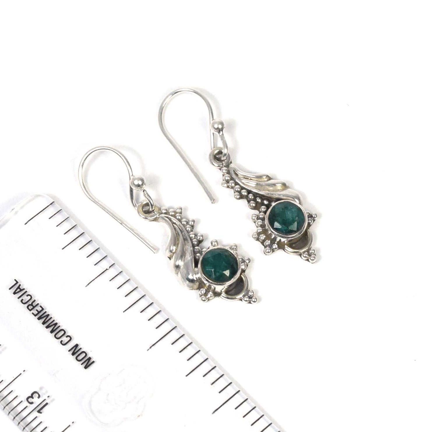 925 Solid Sterling Silver Cut Green Simulated Emerald Hook Earring