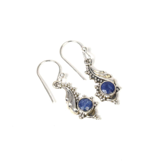 925 Solid Sterling Silver Cut Blue Simulated Sapphire Hook Earring