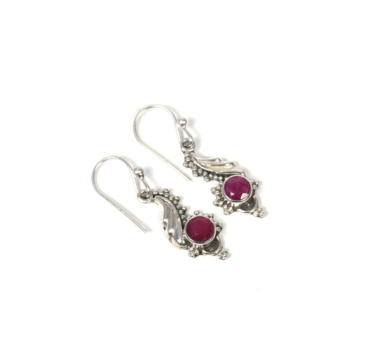 925 Solid Sterling Cut Red Simulated Ruby Hook Earring