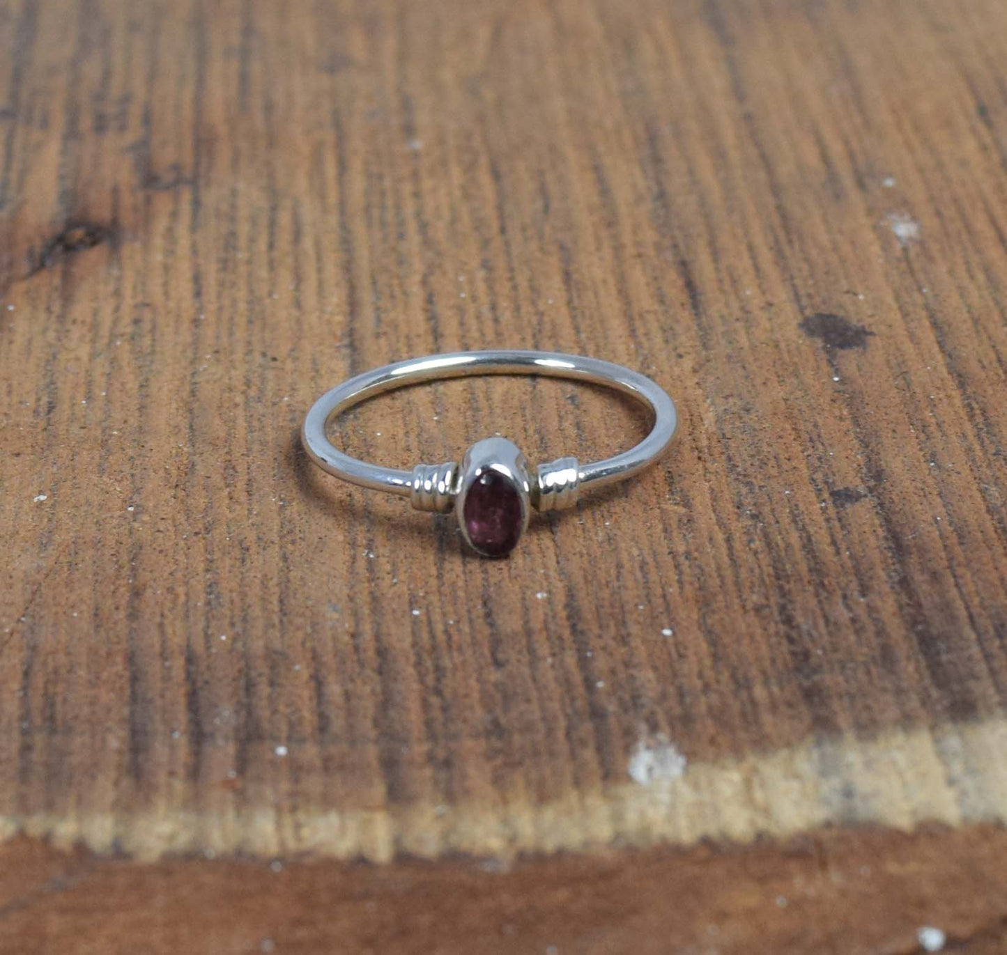 925 Solid Sterling Silver Faceted Red Garnet Ring