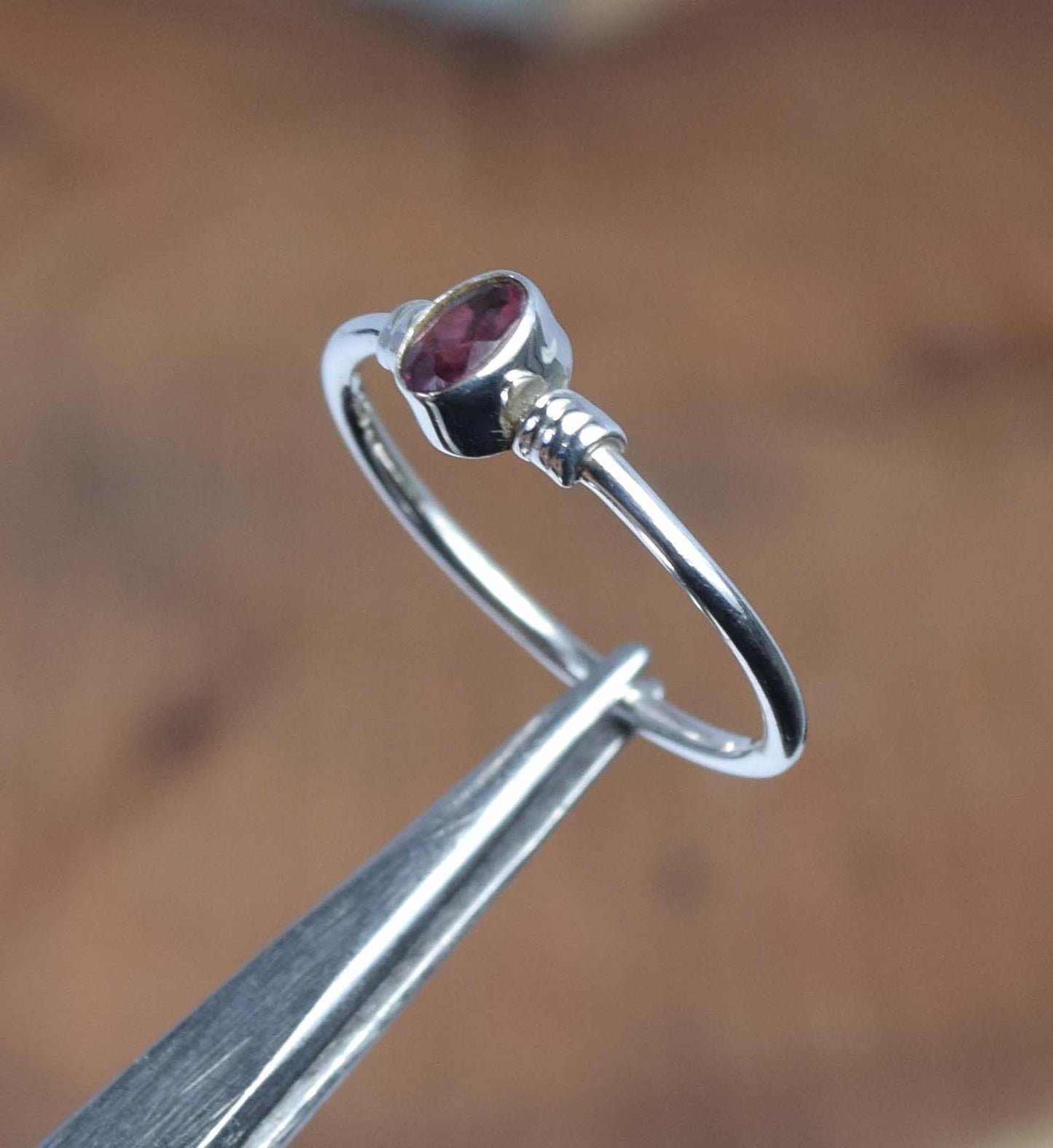925 Solid Sterling Silver Faceted Red Garnet Ring