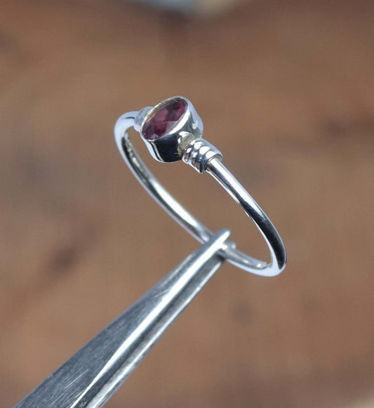 925 Solid Sterling Silver Faceted Red Garnet Ring