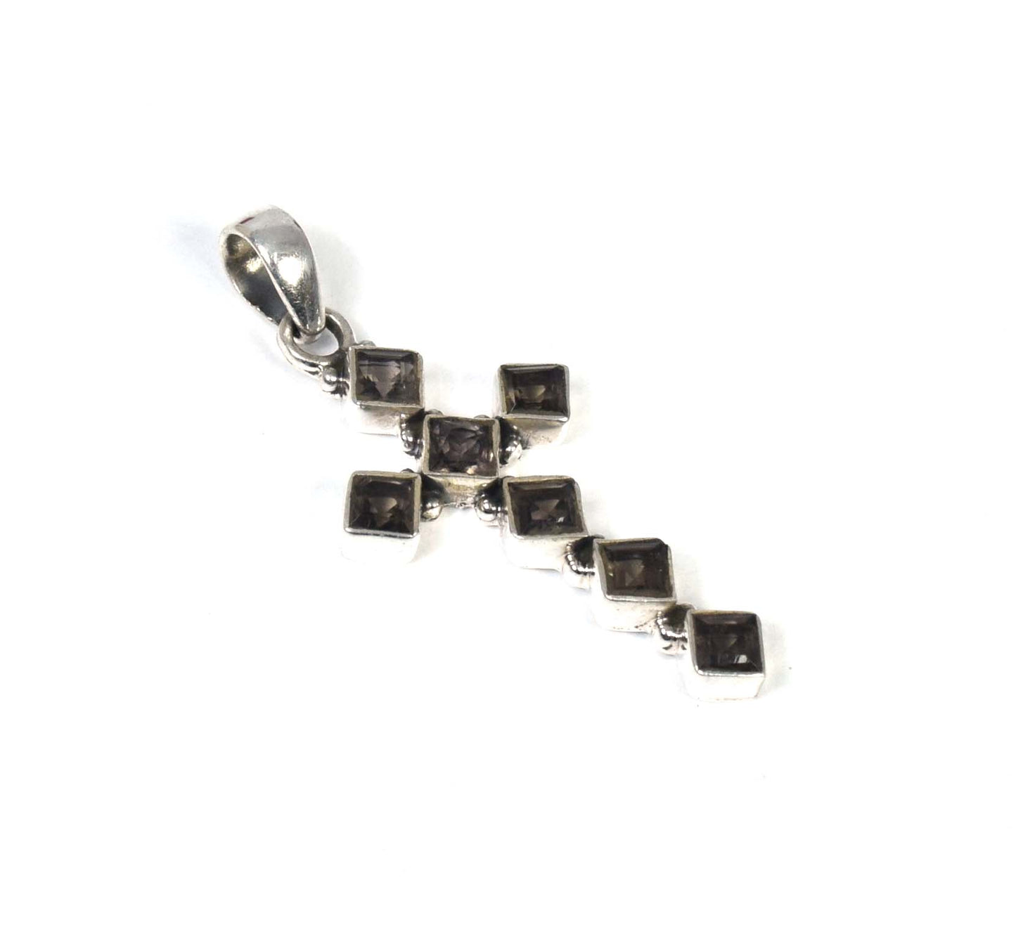 925 Solid Sterling Silver Cut Smoky Quartz Christmas Cross Pendant