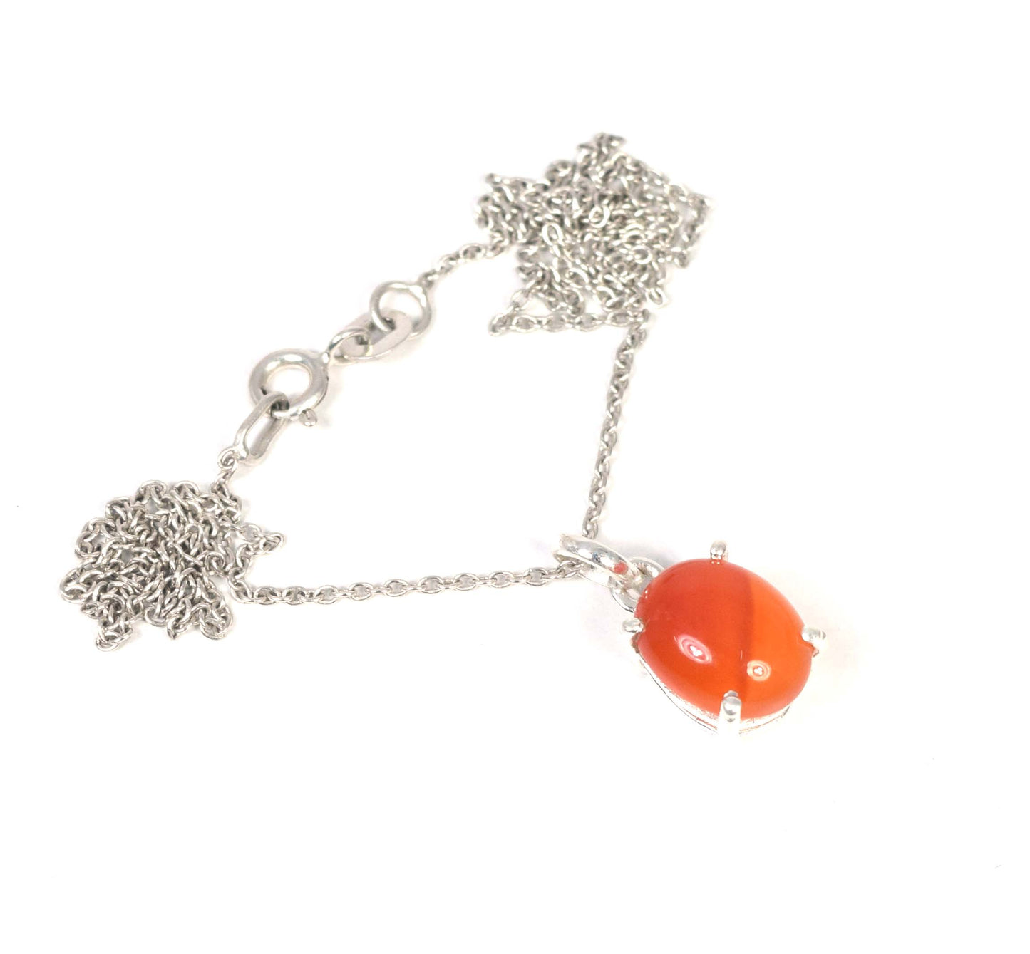 925 Solid Sterling Silver Red Carnelian Chain Pendant