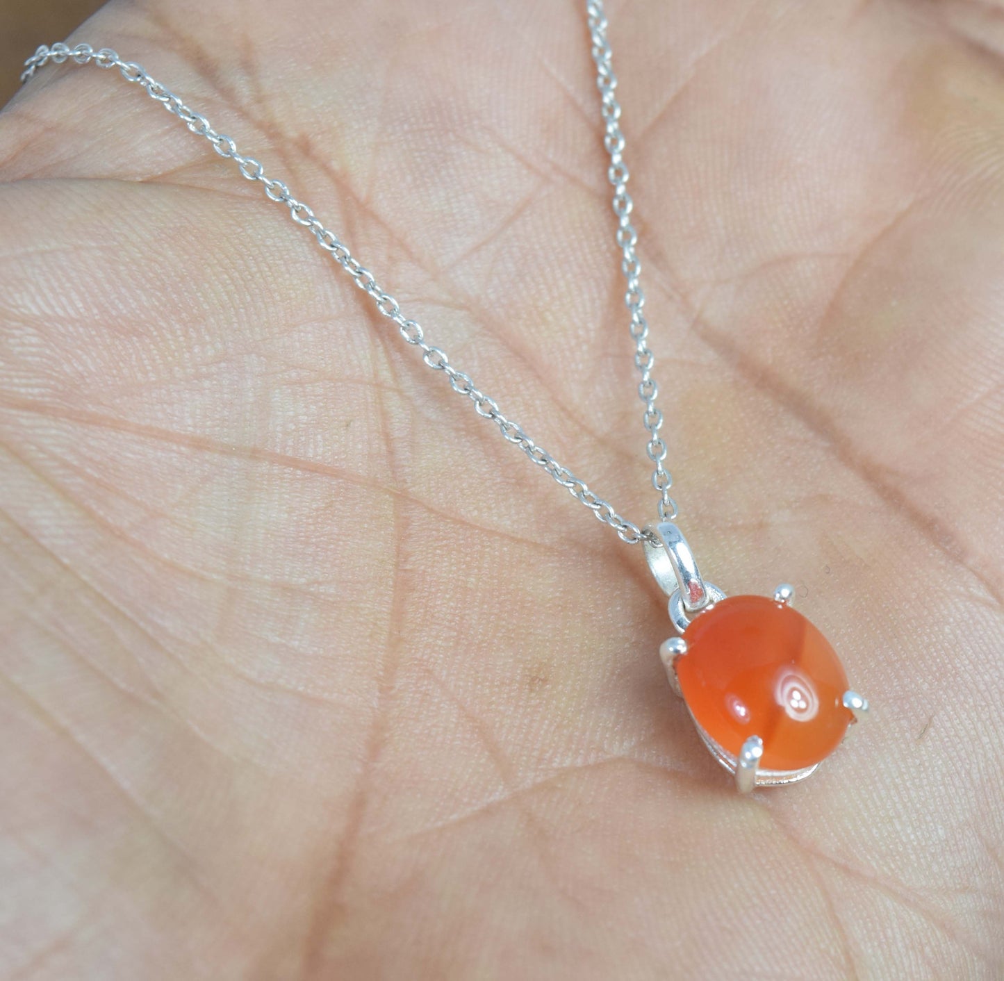 925 Solid Sterling Silver Red Carnelian Chain Pendant