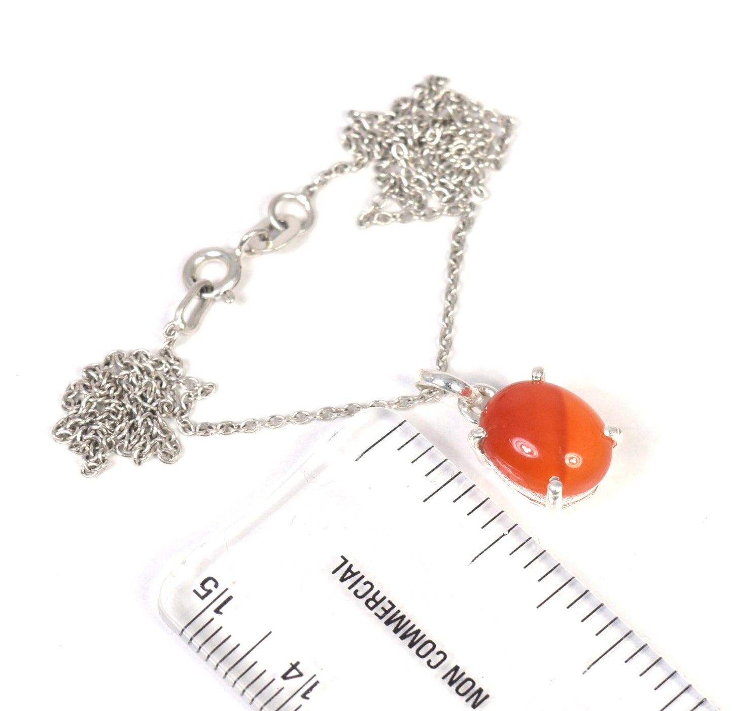 925 Solid Sterling Silver Red Carnelian Chain Pendant