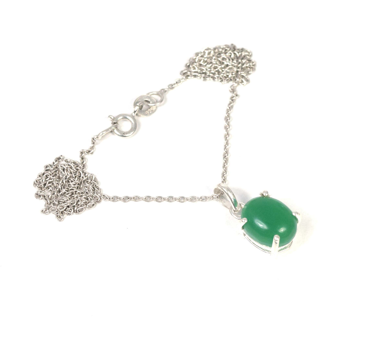 925 Solid Sterling Silver Green Onyx Chain Pendant