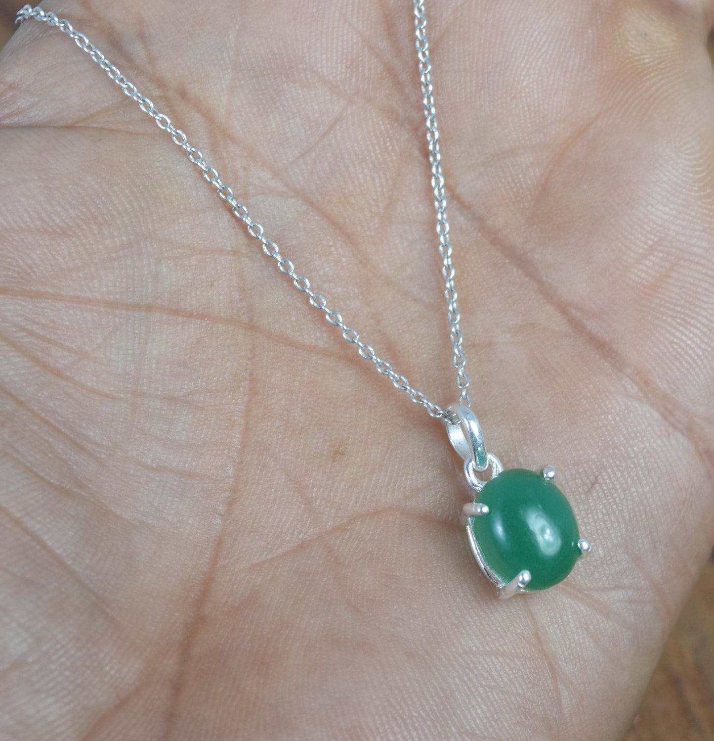 925 Solid Sterling Silver Green Onyx Chain Pendant