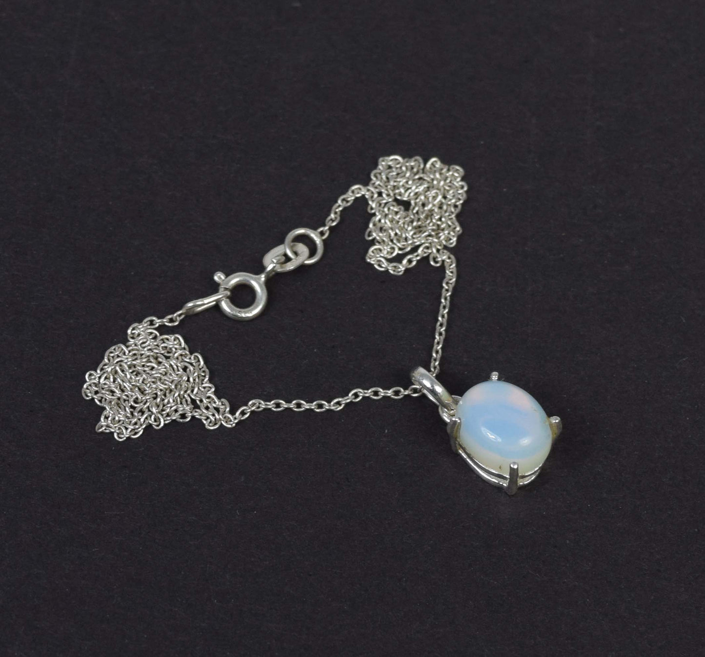 925 Solid Sterling Silver Milky Opalite Chain Pendant