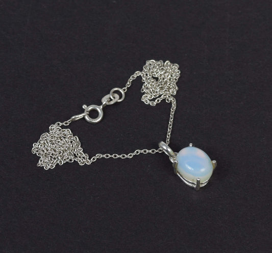 925 Solid Sterling Silver Milky Opalite Chain Pendant