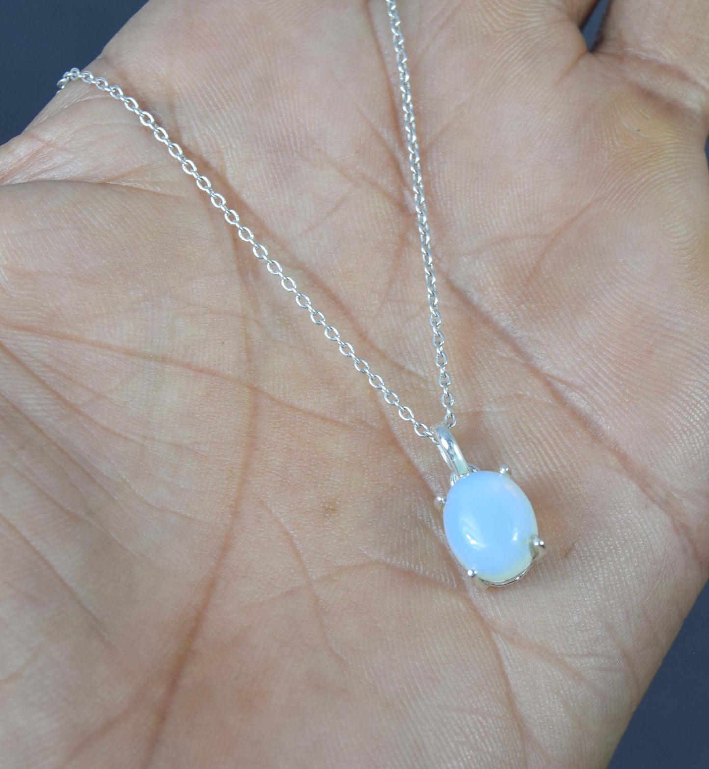 925 Solid Sterling Silver Milky Opalite Chain Pendant
