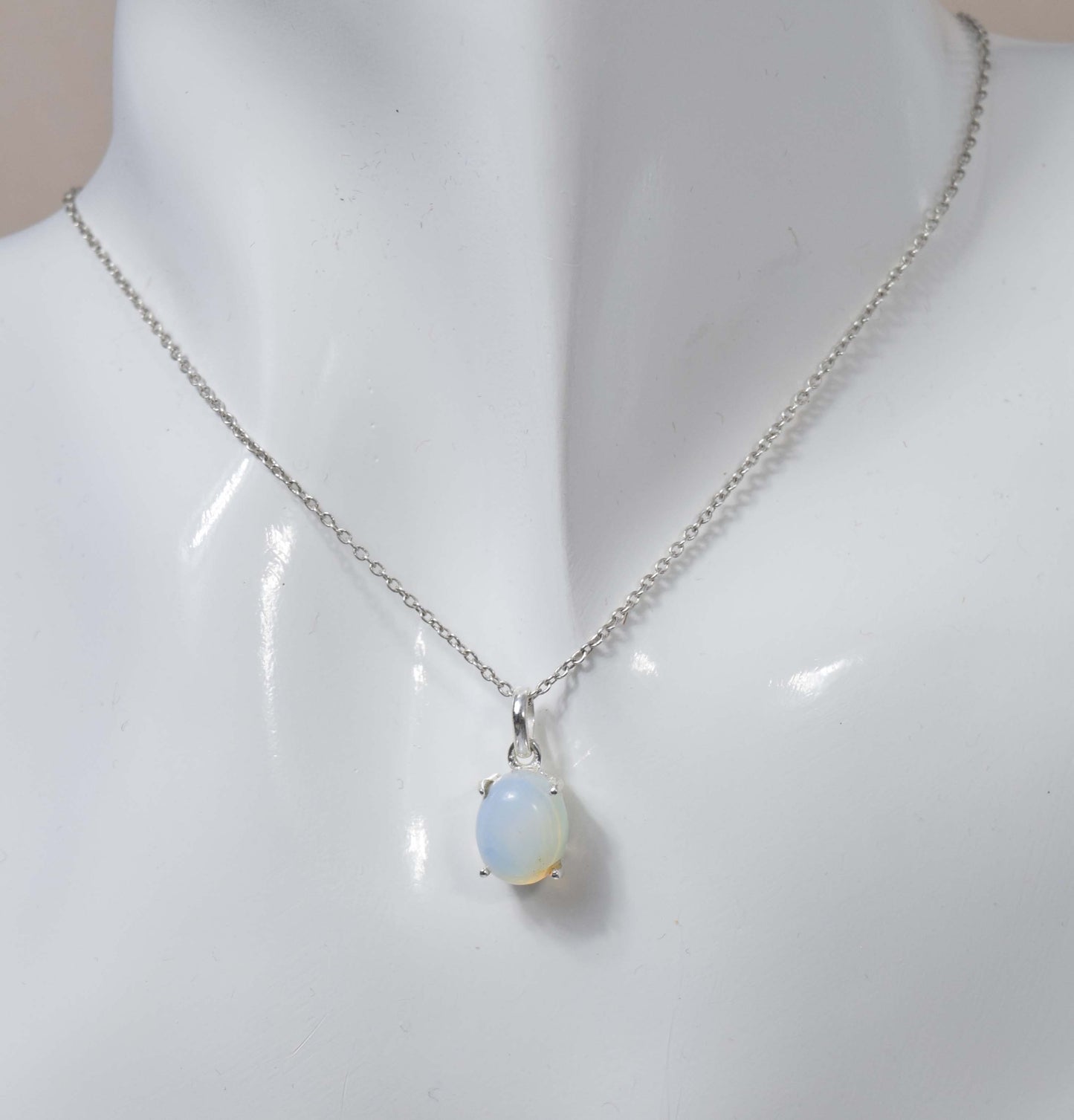 925 Solid Sterling Silver Milky Opalite Chain Pendant