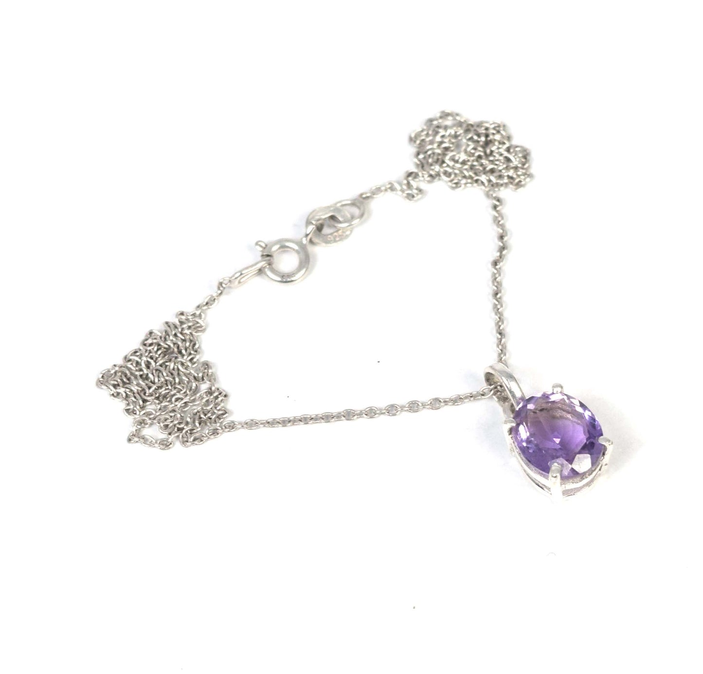 925 Solid Sterling Silver Cut Purple Amethyst Chain Pendant