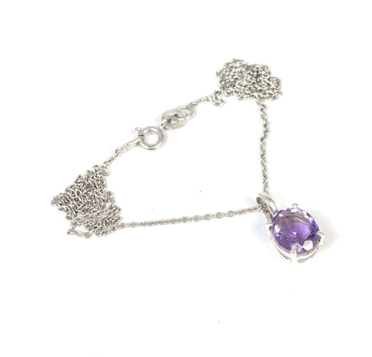 925 Solid Sterling Silver Cut Purple Amethyst Chain Pendant