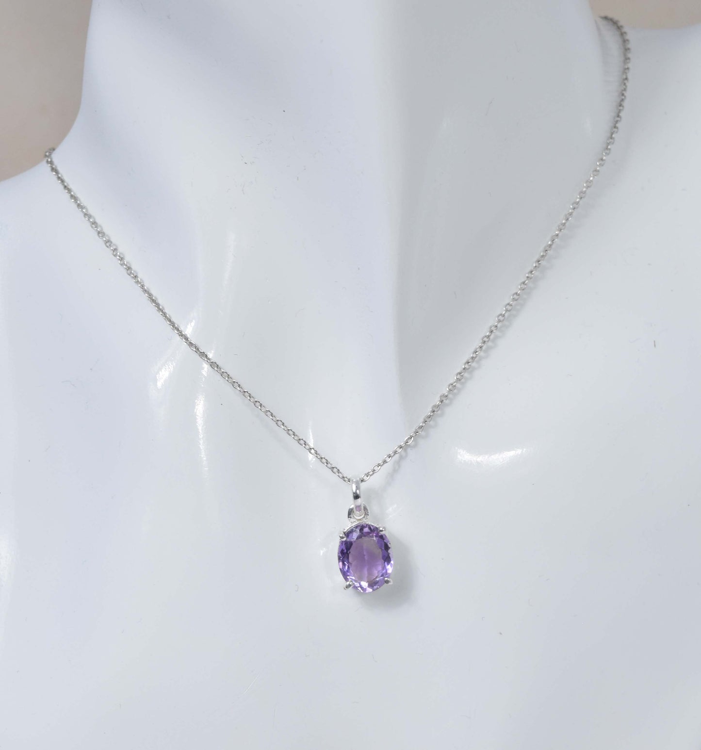 925 Solid Sterling Silver Cut Purple Amethyst Chain Pendant