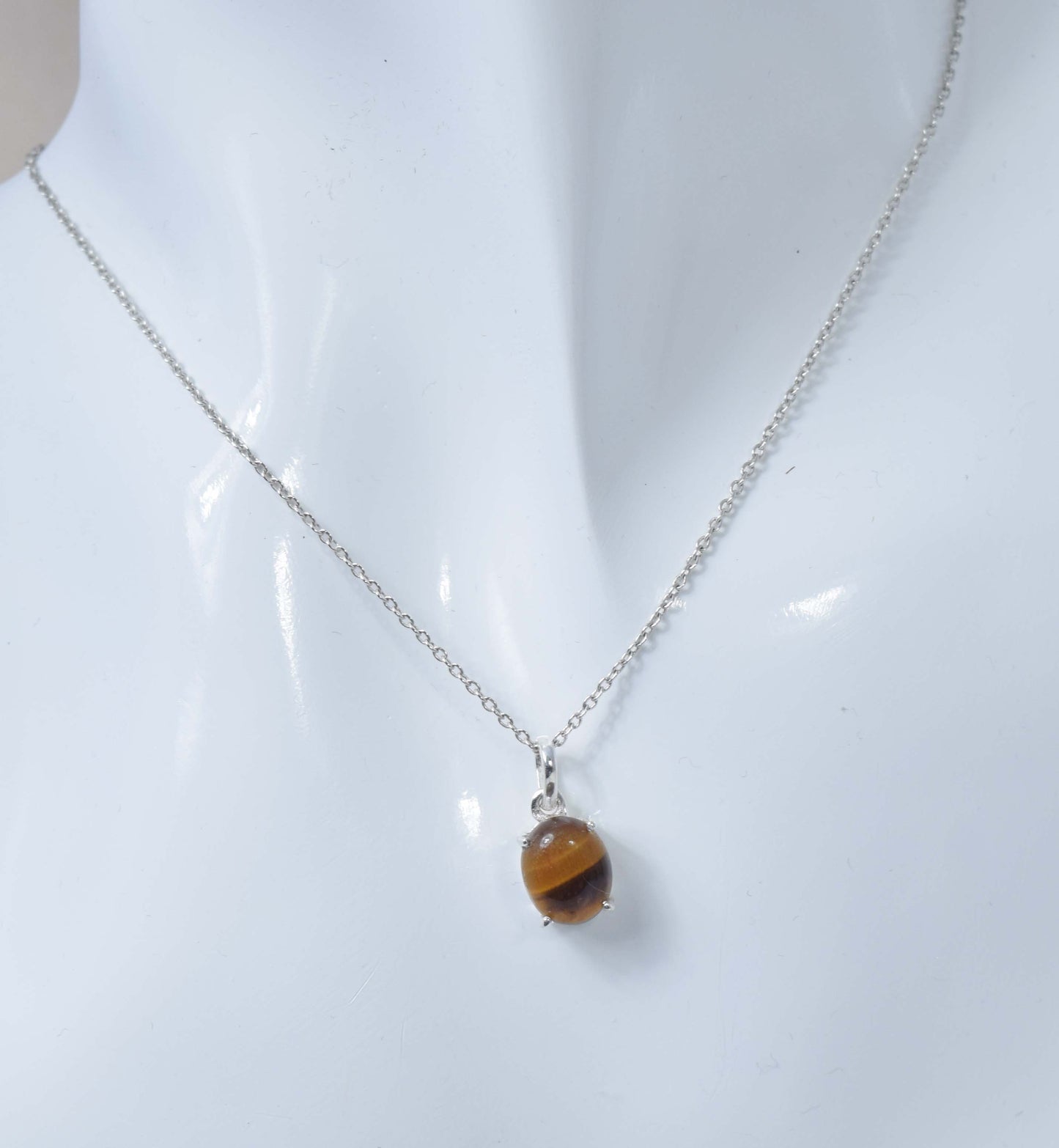 925 Solid Sterling Silver Tiger Eye Chain Pendant