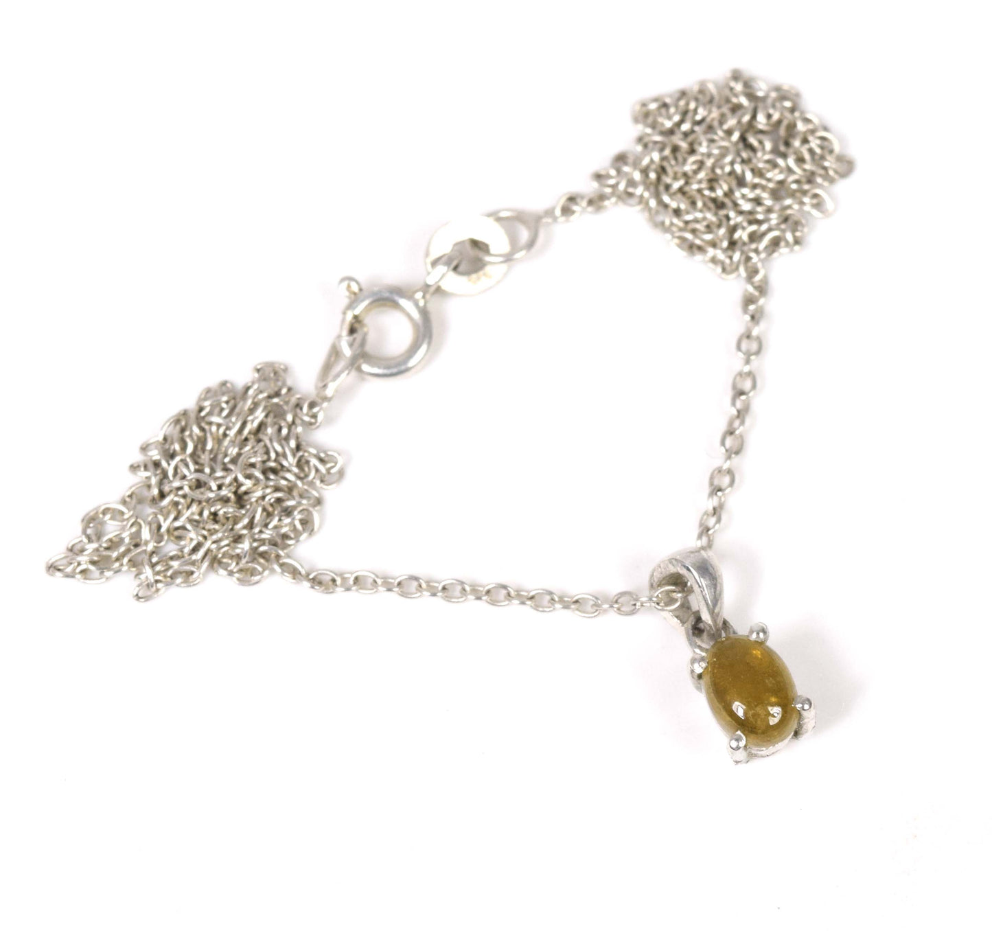 925 Solid Sterling Silver Yellow Tourmaline Chain Pendant-18.5 Inch