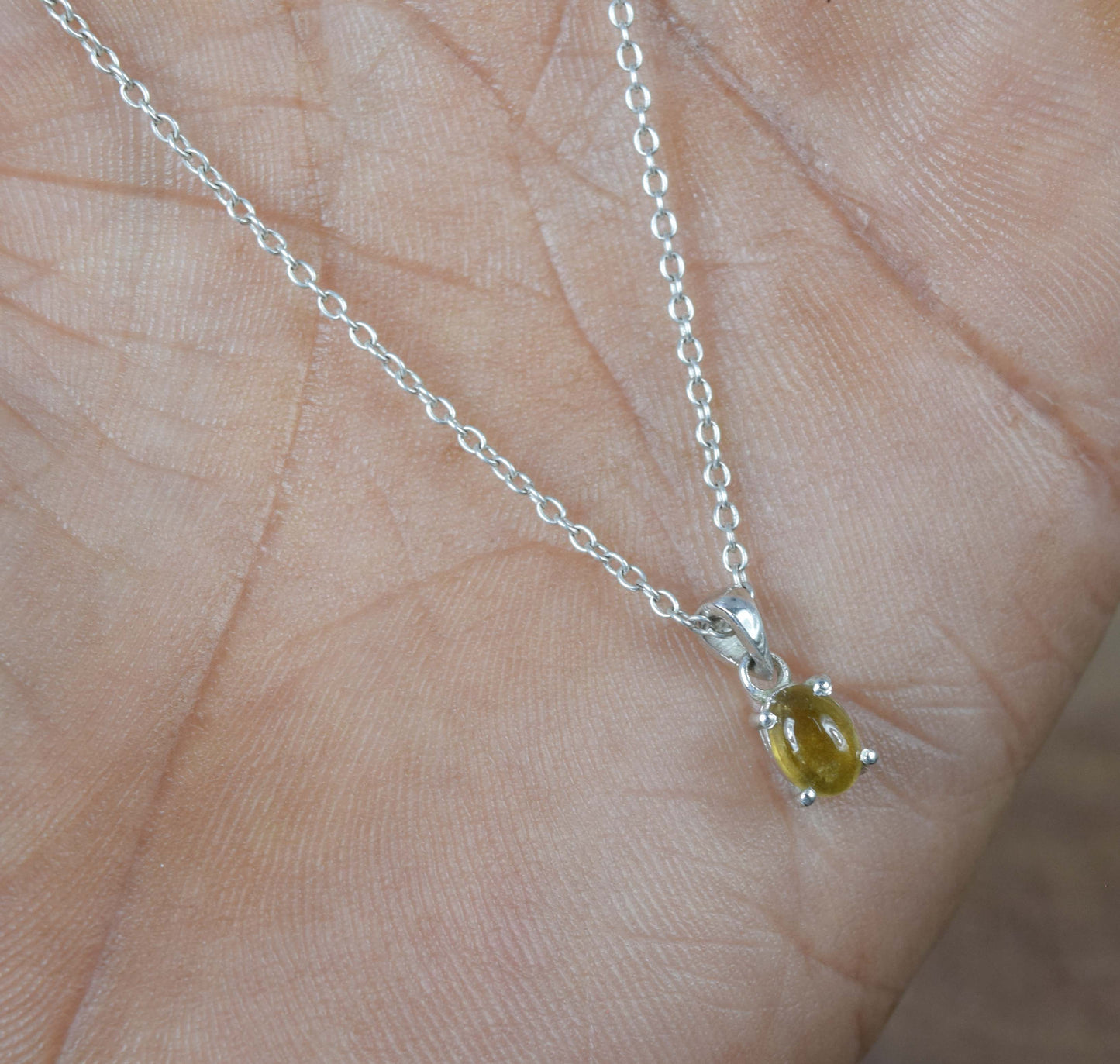 925 Solid Sterling Silver Yellow Tourmaline Chain Pendant-18.5 Inch