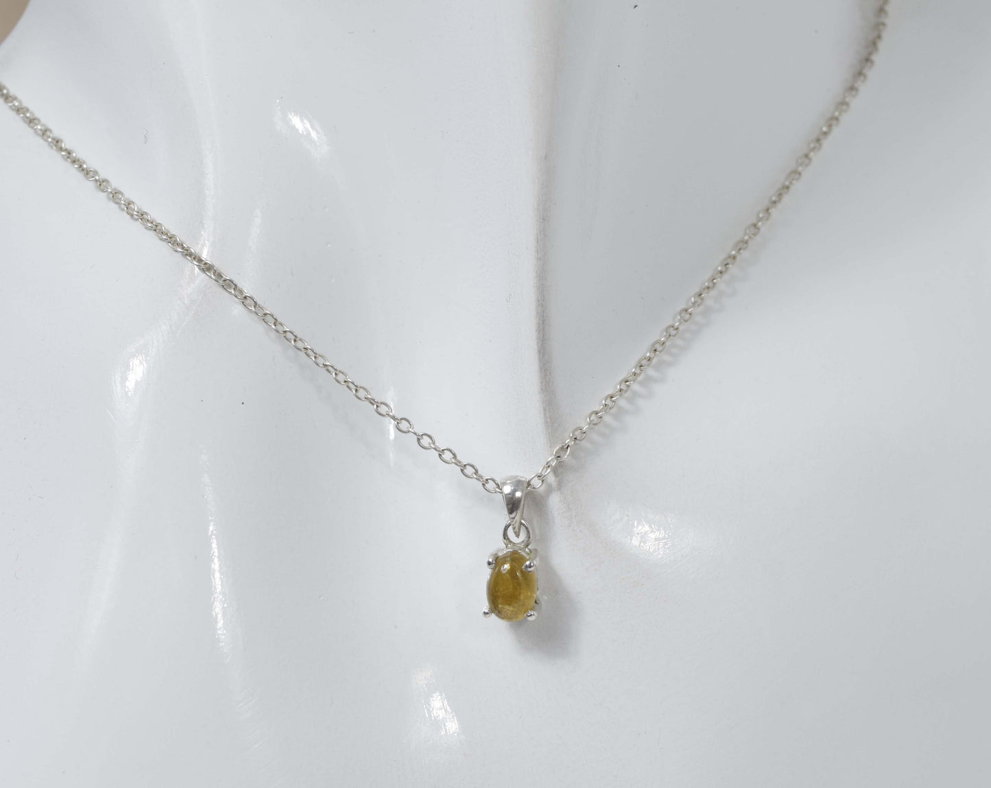 925 Solid Sterling Silver Yellow Tourmaline Chain Pendant-18.5 Inch