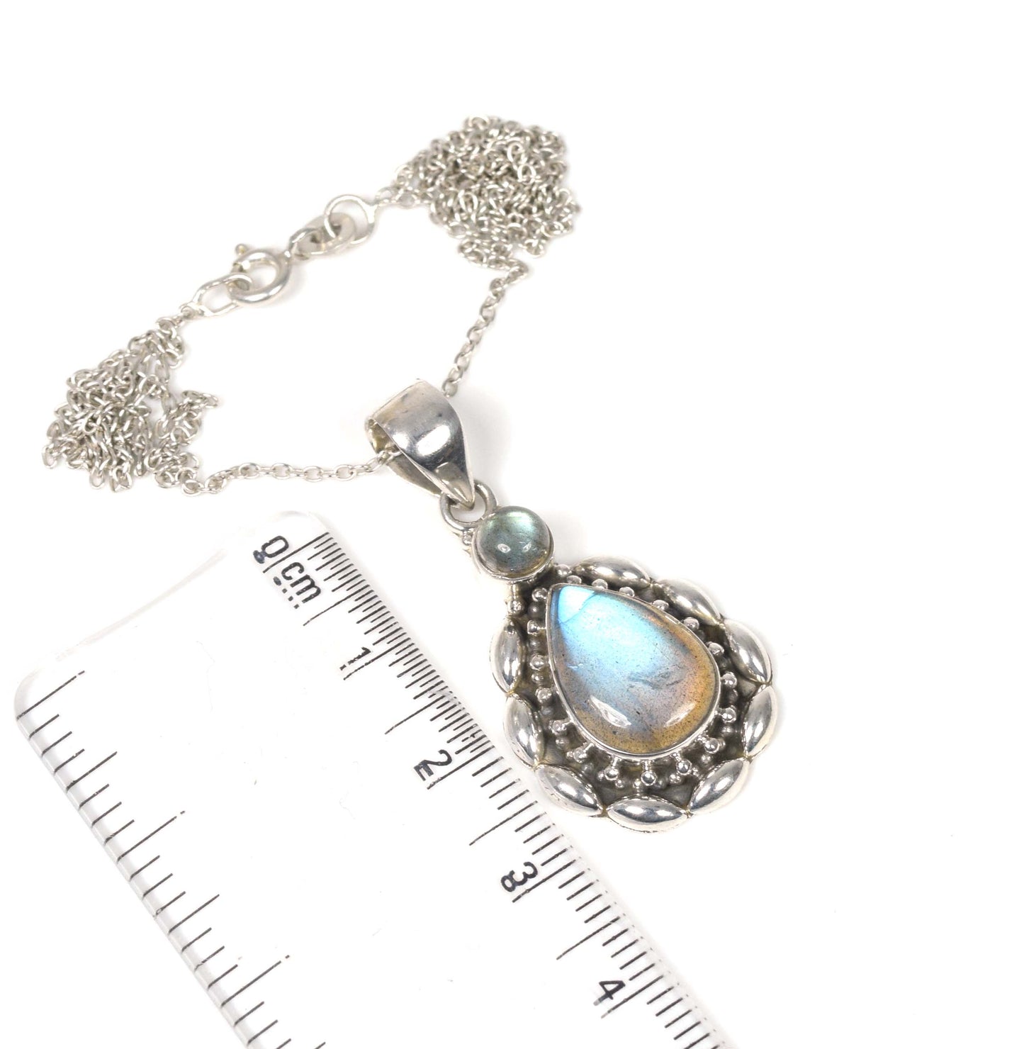925 Solid Sterling Silver Labradorite Chain Pendant -19.2 Inch