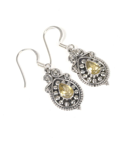 925 Solid Sterling Silver Faceted Yellow Citrine Hook Earring-1.3 Inch