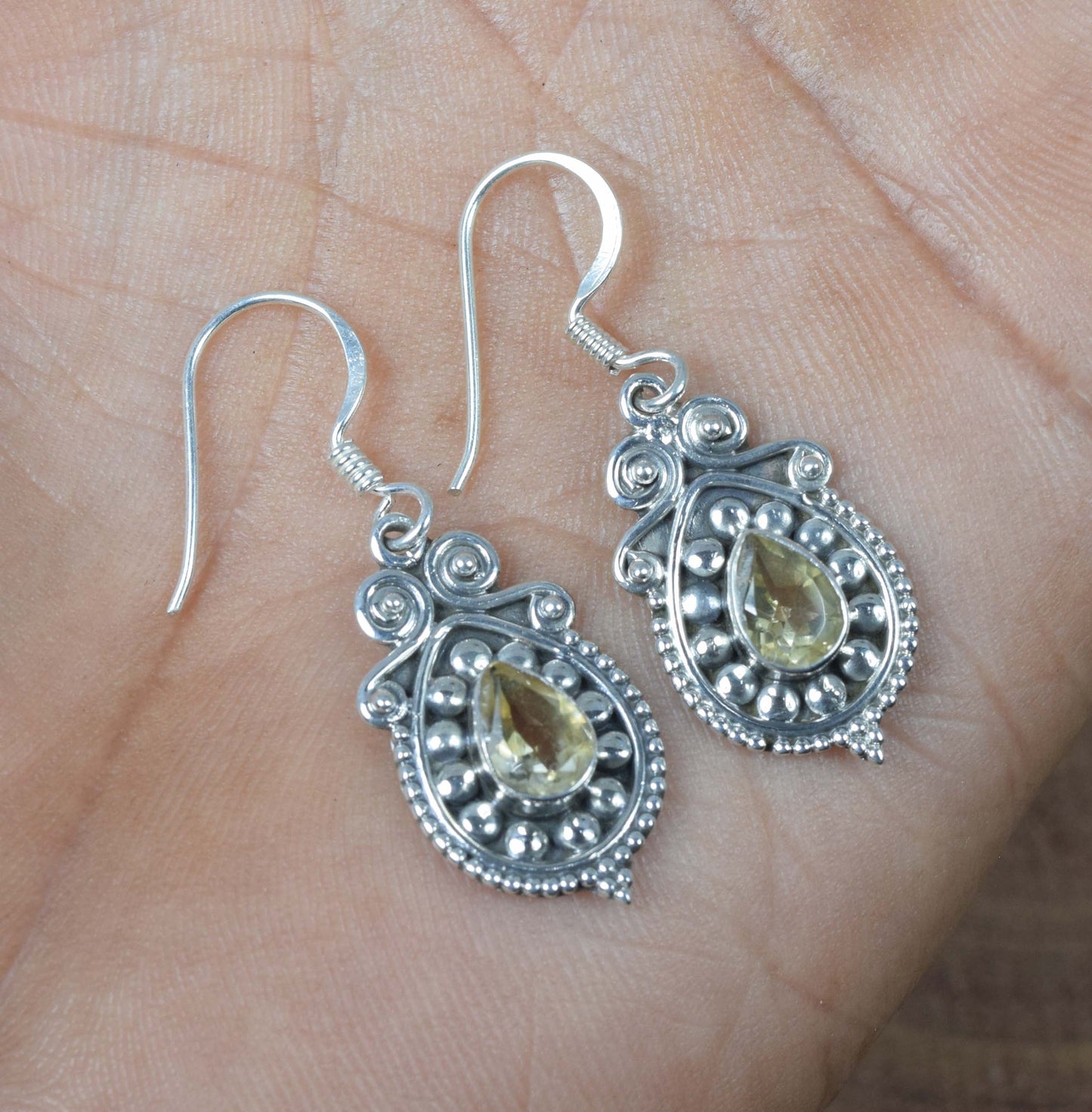 925 Solid Sterling Silver Faceted Yellow Citrine Hook Earring-1.3 Inch