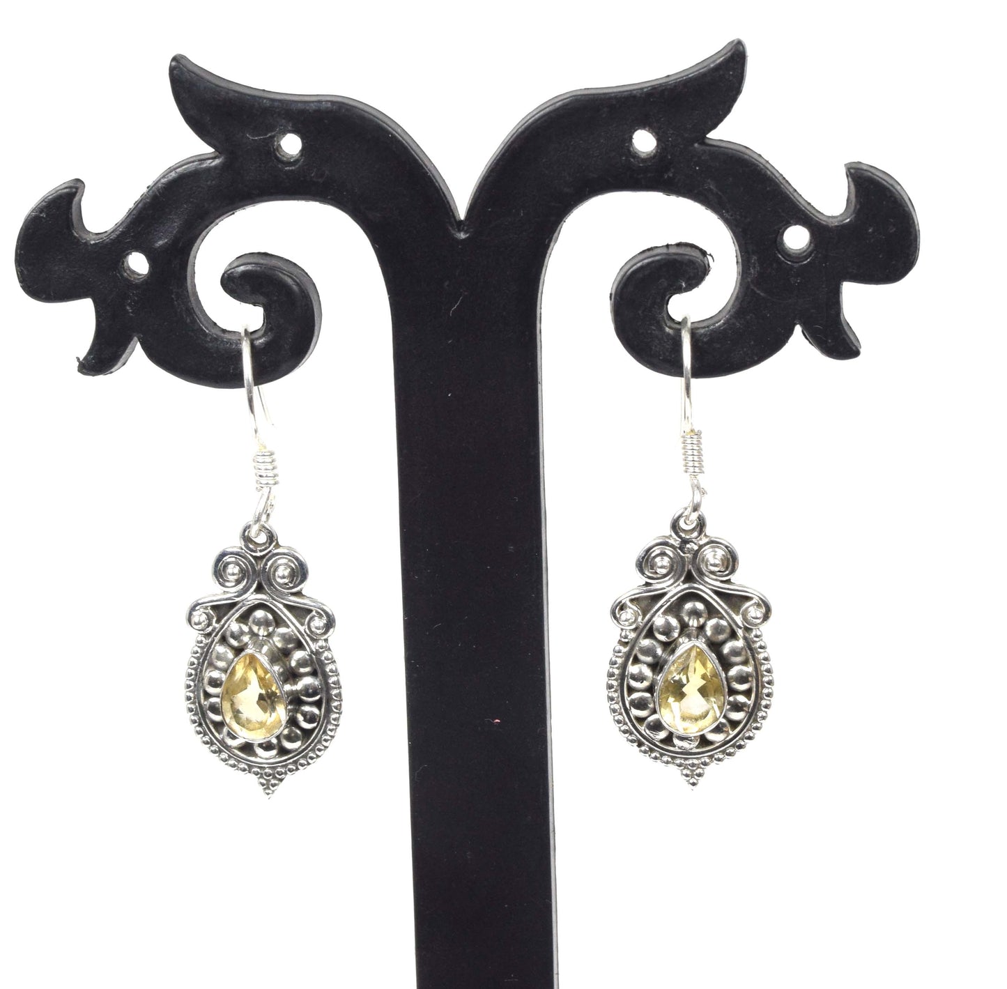 925 Solid Sterling Silver Faceted Yellow Citrine Hook Earring-1.3 Inch