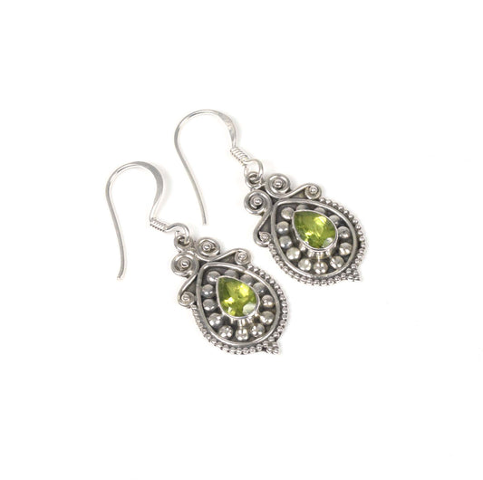 925 Solid Sterling Silver Faceted Green Peridot Hook Earring-1.3 Inch