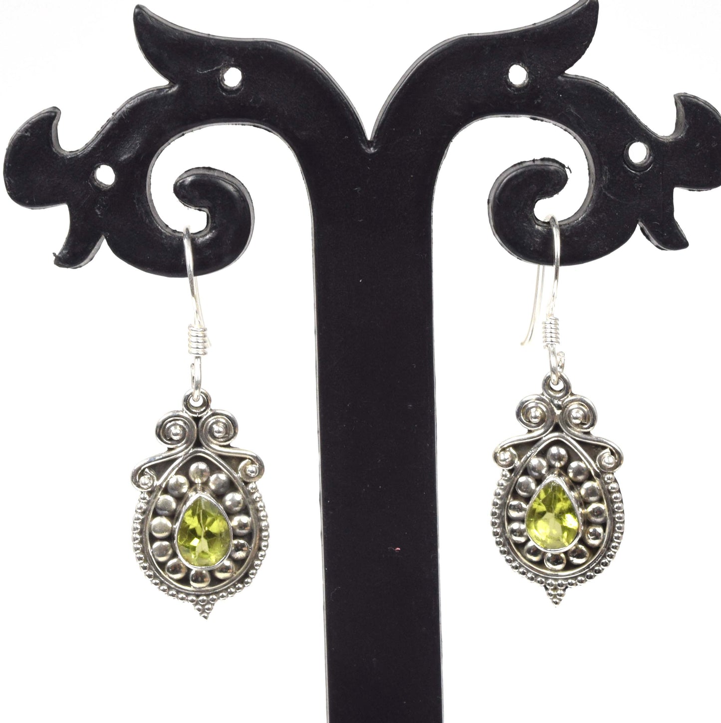 925 Solid Sterling Silver Faceted Green Peridot Hook Earring-1.3 Inch