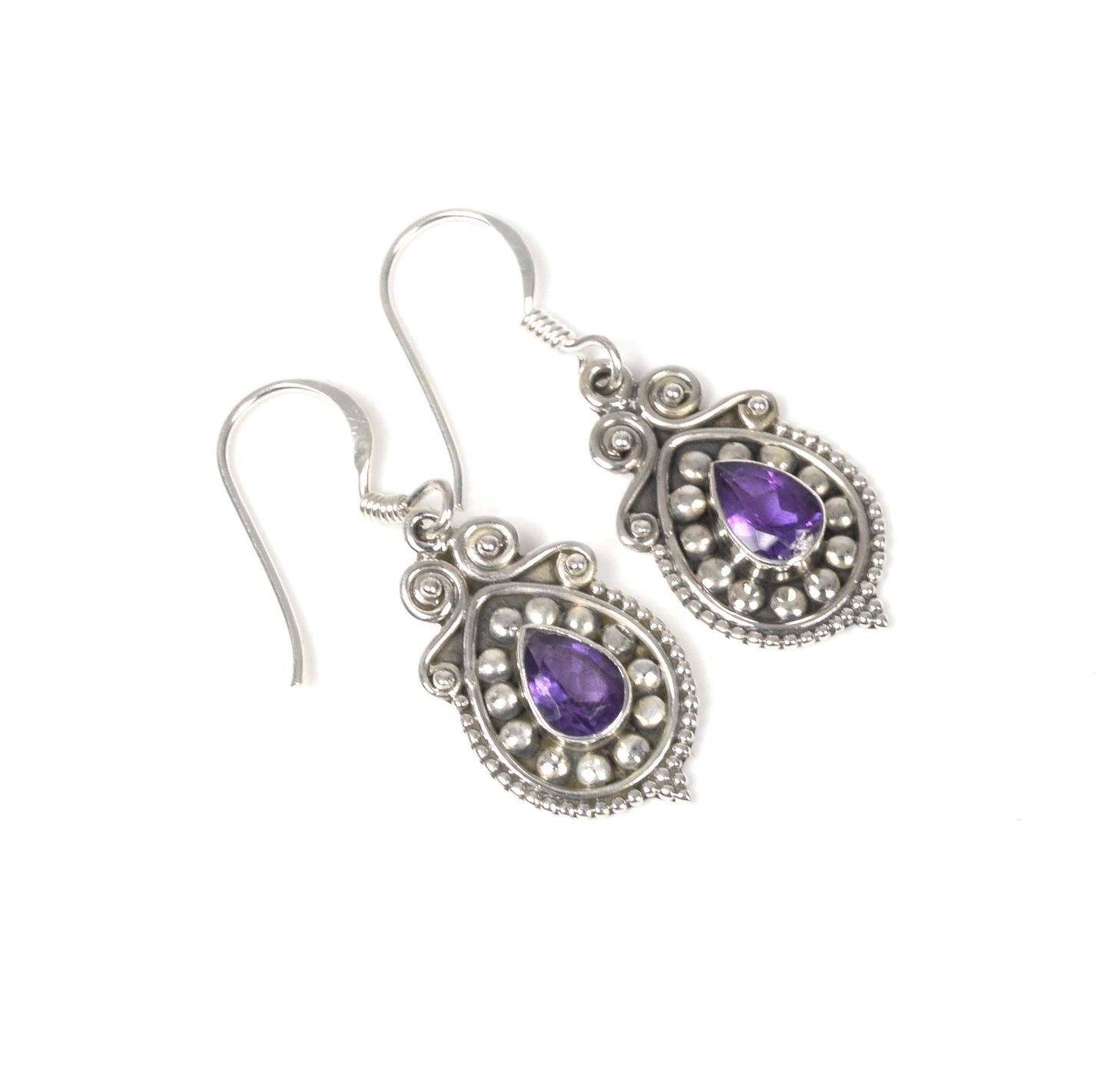 925 Solid Sterling Silver Faceted Purple Amethyst Hook Earring-1.3 Inch