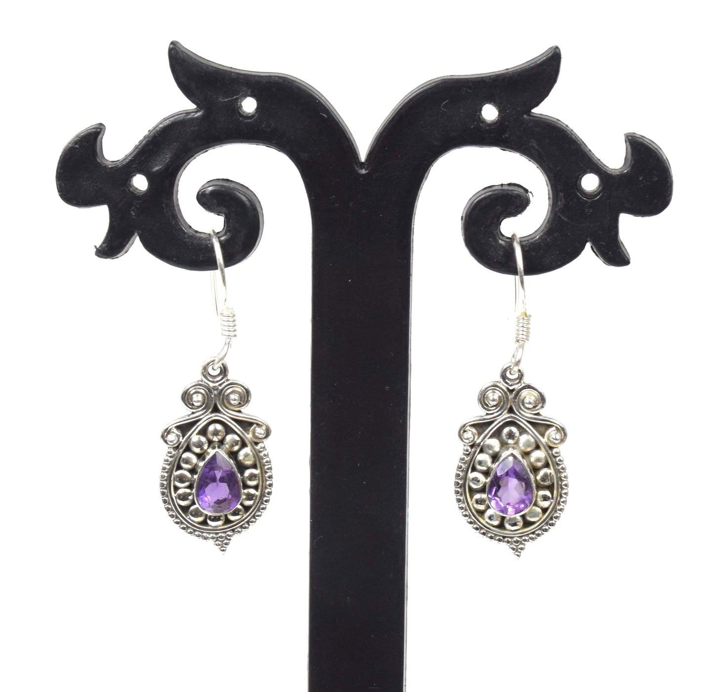 925 Solid Sterling Silver Faceted Purple Amethyst Hook Earring-1.3 Inch