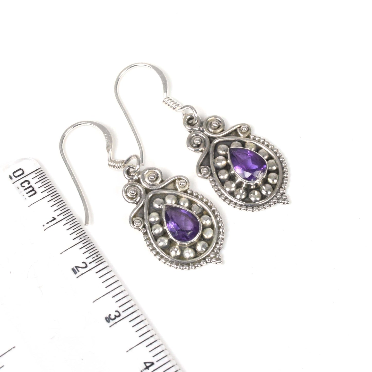 925 Solid Sterling Silver Faceted Purple Amethyst Hook Earring-1.3 Inch