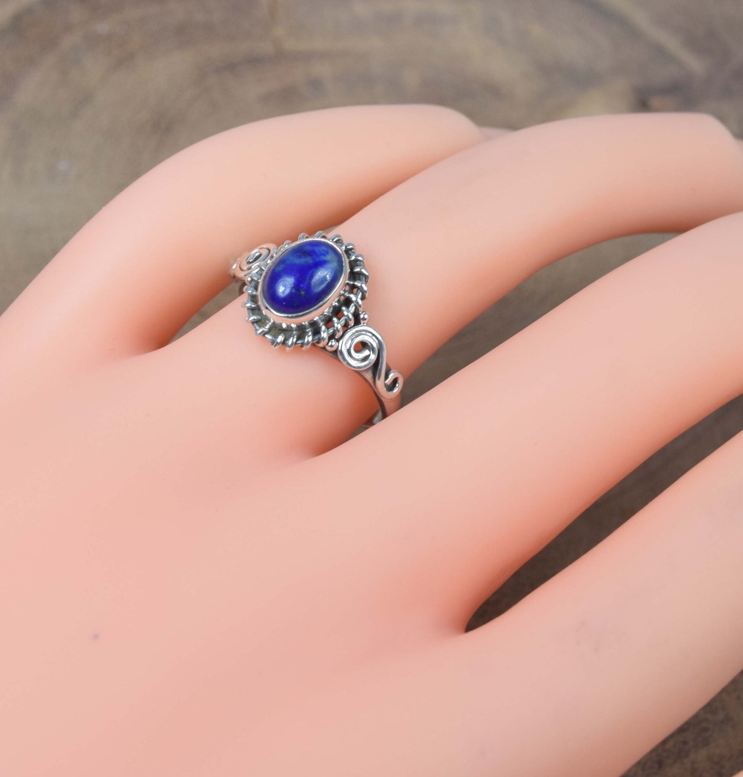925 Solid Sterling Silver Blue Lapis Lazuli Ring-6 US