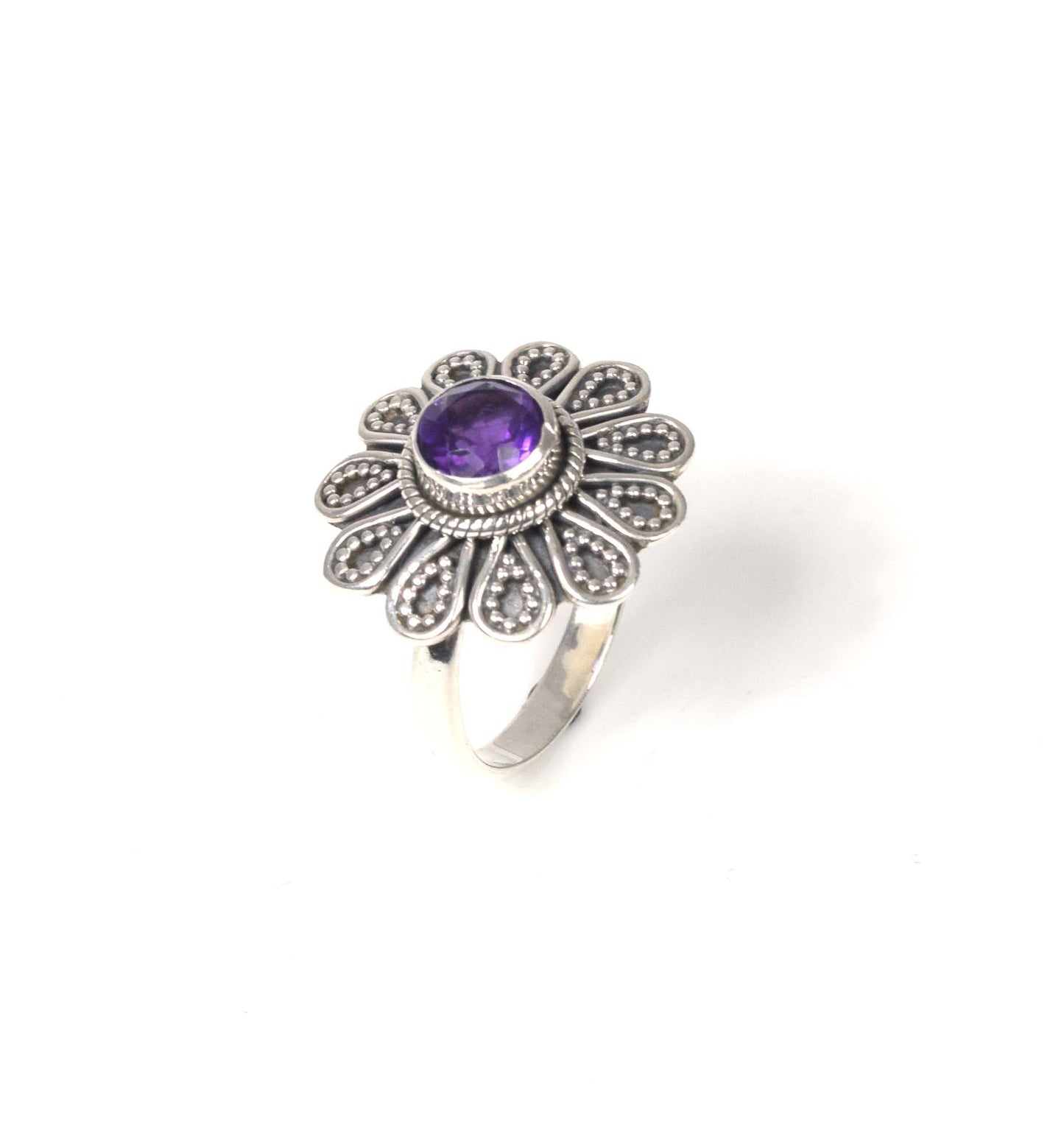 925 Solid Sterling Silver Faceted Purple Amethyst Ring-5 US
