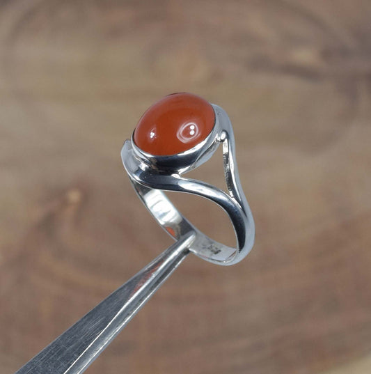 925 Solid Sterling Silver Red Carnelian Ring -11 us