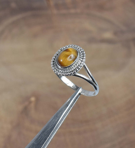 925 Solid Sterling Silver Tiger Eye Ring -10 us