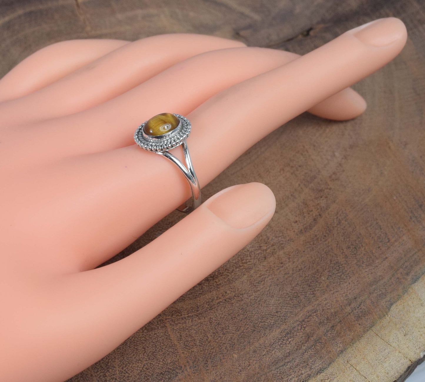 925 Solid Sterling Silver Tiger Eye Ring -10 us