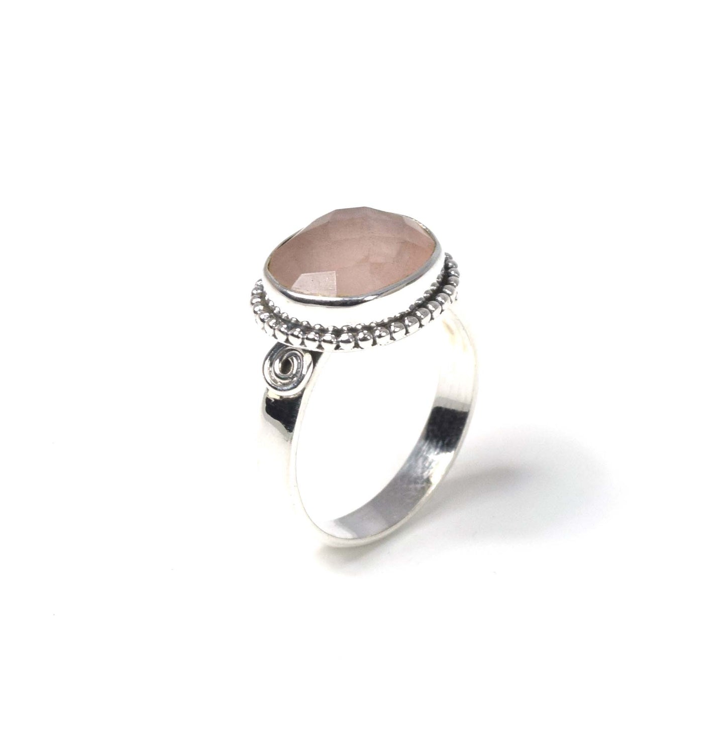 925 Solid Sterling Silver Faceted Pink Rose Quartz Ring -10 us