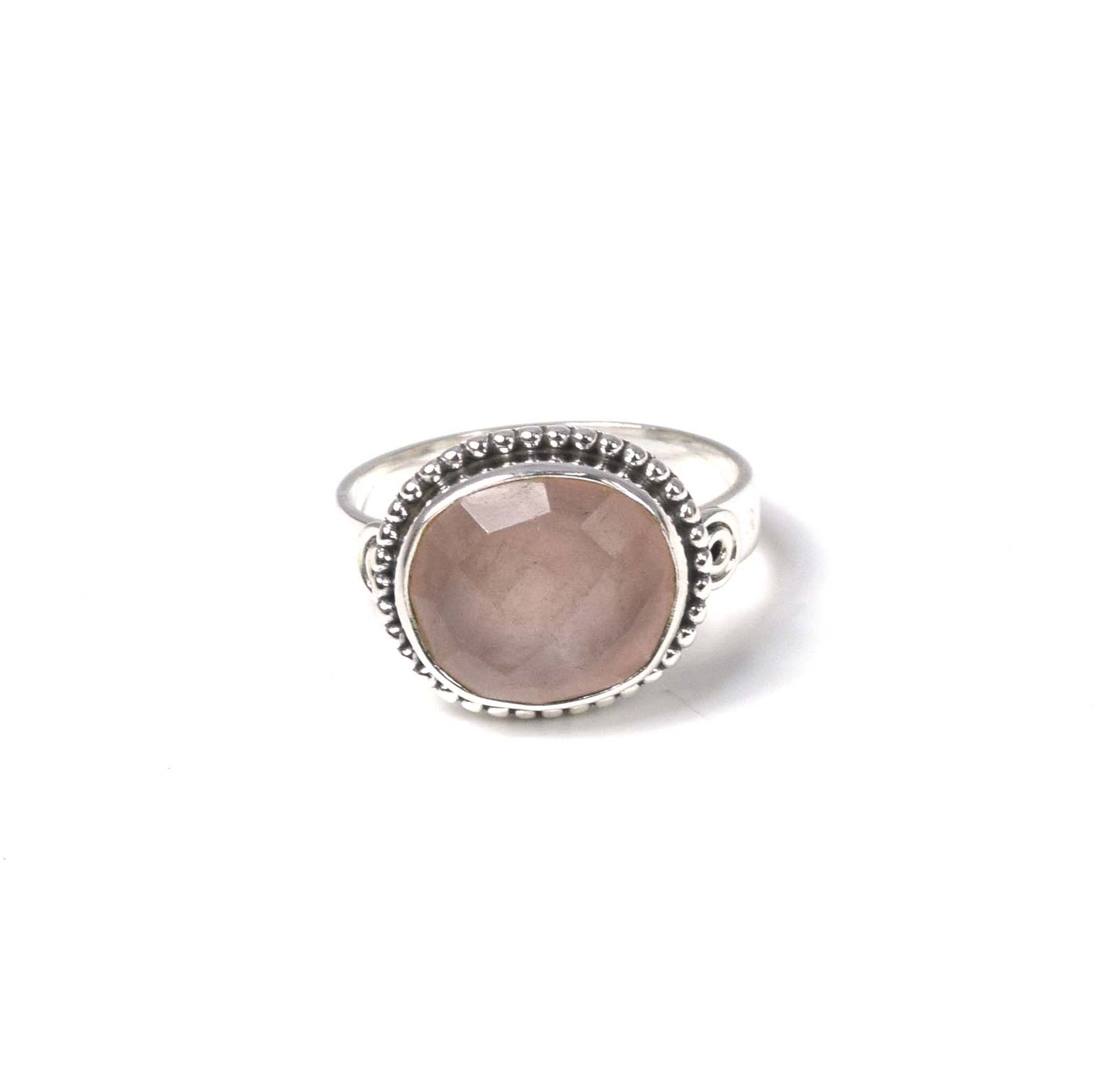925 Solid Sterling Silver Faceted Pink Rose Quartz Ring -10 us